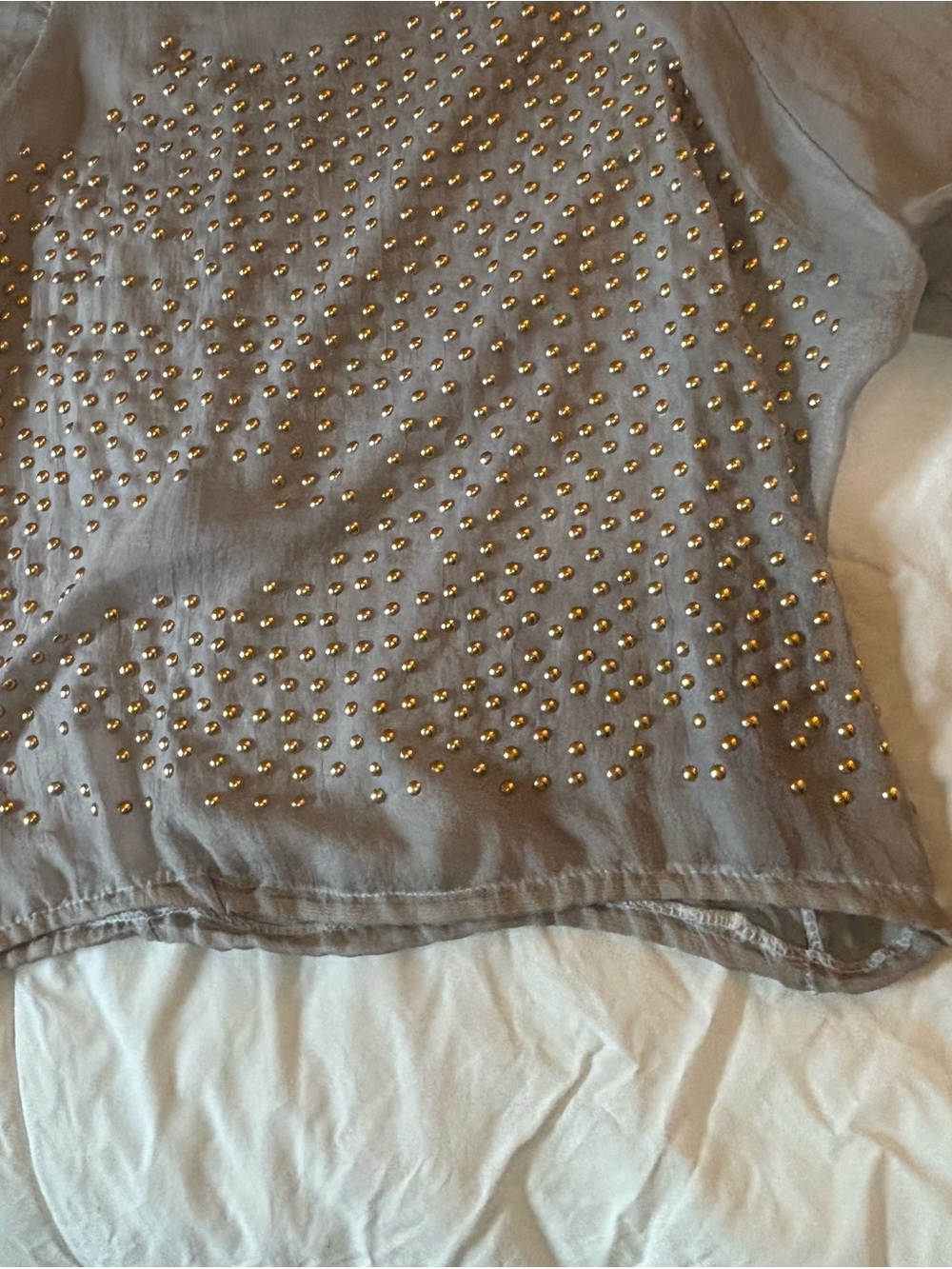 Sheer Gray Studded Women's Blouse - Lightweight Layering Top - Picture 8 of 11